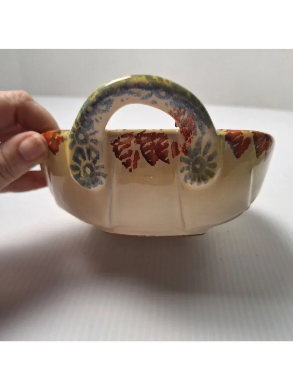 ITALIAN POTTERY CERAMIC SERVING DISH BASKET WITH 2 HANDLES SQUARE SHAPE **READ